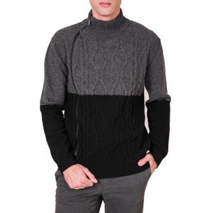 TRUSSARDI JEANS FULL ZIP BICOLOR AND KNIT STITCH 52M00074 0F000022 K299-GREY