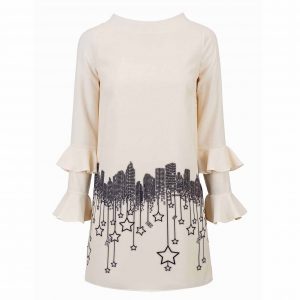ELISABETTA FRANCHI PRINTED DRESS AB-924-96E2-V299-E84 CREME/BLACK