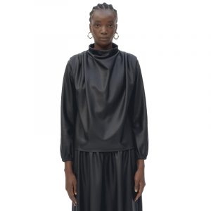 JAKKE TASHA FAUX LEATHER COWL NECK BLOUSE J1825-BLACK