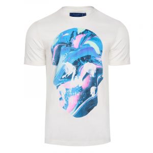 RELIGION NEW PAINTED SKULL T-SHIRT 11BNSN96-WINTER WHITE