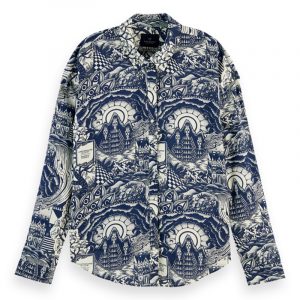 SCOTCH & SODA OVERSIZED SHIRT IN VARIOUS PRINTS 159911-0217-BEIGE/BLUE/COMBO A