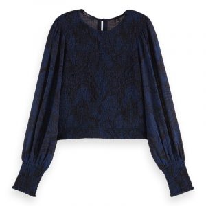SCOTCH & SODA STORYTELLING FITTED TOP WITH SMOCKED DETAILING 159973-0218-BLUE/BLACK/COMBO B