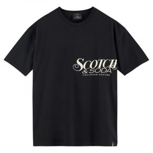 SCOTCH & SODA CREWNECK T-SHIRT WITH CHEST ARTWORK 160848-0008-BLACK