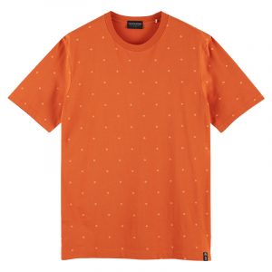 SCOTCH & SODA CLASSIC PATTERNED COTTON CREWNECK T-SHIRT 160854-0217-MAROON/COMBO A