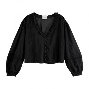 SCOTCH & SODA TOP WITH PIN TUCKS AND LACE INSERT 161450-0008-BLACK