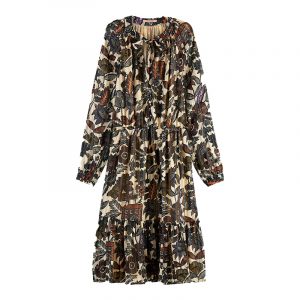 SCOTCH & SODA MIDI DRESS IN DRAPEY JACQUARD STRIPE 161511-0217-MULTI/COMBO A
