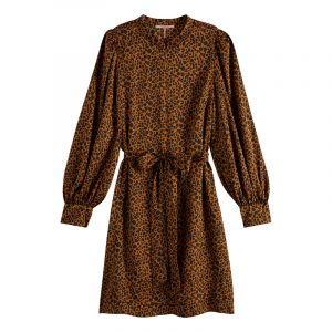 SCOTCH & SODA PRINTED DRESS WITH WAIST TIE AND VOLUMINOUS SLEEVE 161935-0220-ANIMAL PRINT/COMBO D