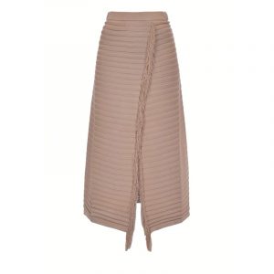 PINKO LONG KNIT SKIRT WITH FRINGING 1G15ZB Y6X8 D28-WARM BEIGE