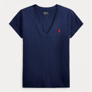 POLO RALPH LAUREN JERSEY V-NECK T-SHIRT 211810419003-CRUISE NAVY