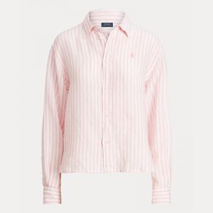 POLO RALPH LAUREN STRIPED LINEN SHIRT 211838922002-1055B GARDEN PINK/WHITE