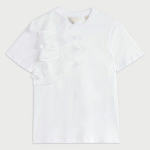 TED BAKER JESSEA RELAXED COTTON T-SHIRT WITH FRILL 251312-WHITE