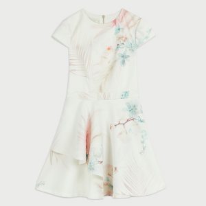 TED BAKER OLIVI RUFFLE SKIRT SKATER DRESS 251463-LIGHT PINK