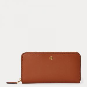 LAUREN RALPH LAUREN LEATHER CONTINENTAL ZIP WALLET 432754176011âˆ’LAUREN TAN/MONARCH ORANGE