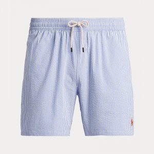 POLO RALPH LAUREN TRAVELLER SEERSUCKER SWIM TRUNK 710834828001-CRUISE ROYAL SEERSUCKER
