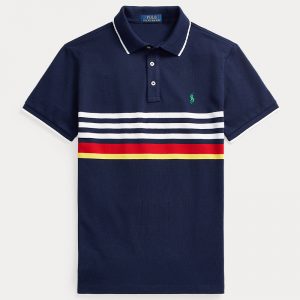 POLO RALPH LAUREN CUSTOM SLIM FIT STRIPED MESH POLO SHIRT 710835029001-NEWPORT NAVY MULTI