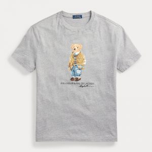 POLO RALPH LAUREN CUSTOM SLIM FIT POLO BEAR T-SHIRT 710835761002-ANDOVER HEATHER