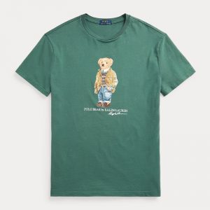 POLO RALPH LAUREN CUSTOM SLIM FIT POLO BEAR T-SHIRT 710835761003-WASHED FOREST