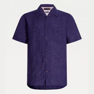 TOMMY HILFIGER PIGMENT DYED LI CAMP SHIRT S/S MW0MW18385-DY4-YALE NAVY