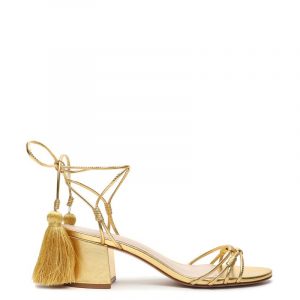 SCHUTZ BLOCK HEEL VELVET SANDALS S200010540-0003-GOLD