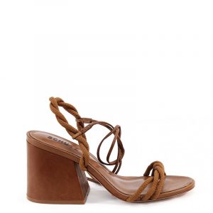 SCHUTZ BLOCK HEEL LEATHER SANDALS S205620101-0001-BROWN