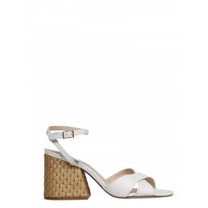 SCHUTZ BLOCK HEEL LEATHER SANDALS S205620102-0001-WHITE