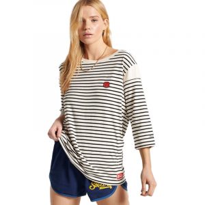 SUPERDRY COLLEGIATE IVY LEAGUE CREW BLOUSE W6010960A-5KO-NEW CHALK STRIPE